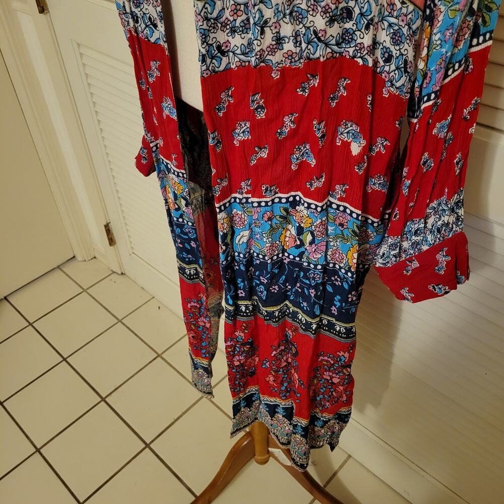 Boho 2000s Patrons of Peace Rayon Cardigan Floral Border Size S Flowy Sleeve - Picture 3 of 8